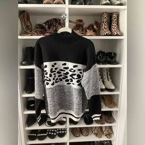 Leopard Print Black and Gray Sweater